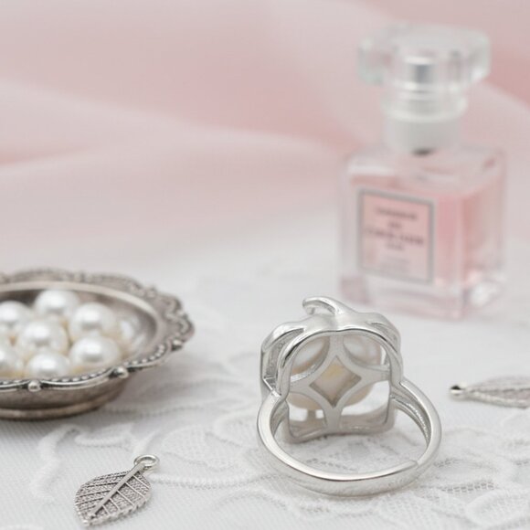 π S925 Sterling Silver Adjustable Baroque Pearl Statement Ring Elegant Design - Picture 11 of 14